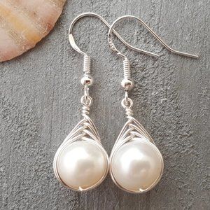 Unique Wire Braided Natural Pearl Earrings Women Jewelry Gift